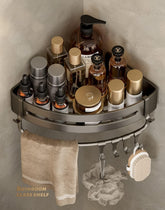 2 Pack Bathroom Shower Shelves with 8 Hooks &Towel Bar, Corner Shower Caddy Shelf Organizer Rack, Rustproof Bathroom Shower Storage Baskets, Wall Organization Storage Shelves Basket for Bathroom